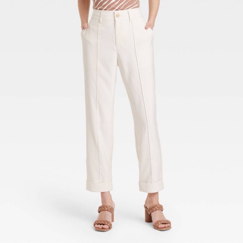 A New Day, high-rise, slim fit effortless pintuck ankle pants, off-white, sz 16